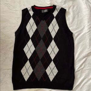 Classic V-Neck Argyle Sweater Vest - Black, Gray, and Red